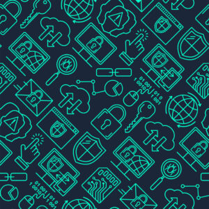 Vector line style seamless internet security pattern. Data protection modern linear concept. Web privacy and safety outlune background.